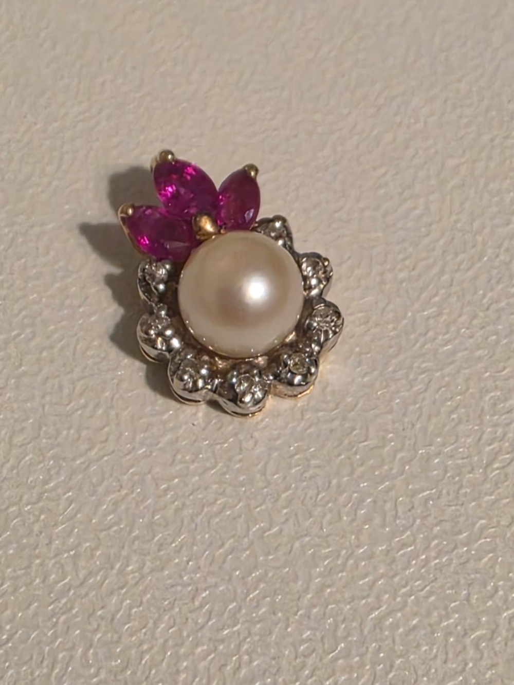 Vintage 14K ruby diamond pearl pendant
